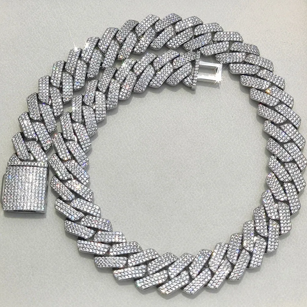 20mm Hip Hop Choker Iced Out Double Rows Of Lozenges Prong Cuban Link Chain Chunky Necklace For Men