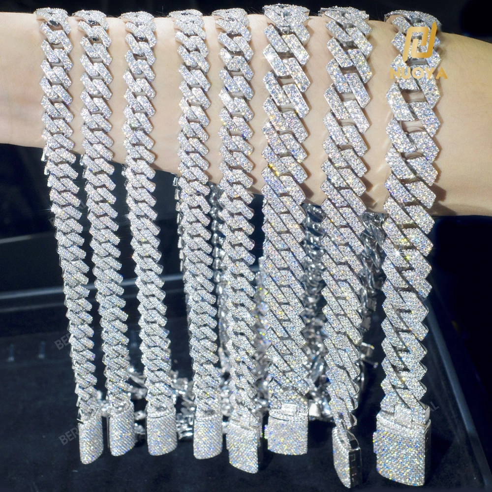 Hip Hop 925 Sterling Silver Cuban Link Necklace 10/12/14/15/20mm Iced Out Diamond Cuban Link Choker Chain Gift For Men Not Fade