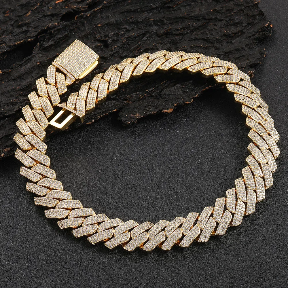 20mm Hip Hop Choker Iced Out Double Rows Of Lozenges Prong Cuban Link Chain Chunky Necklace For Men