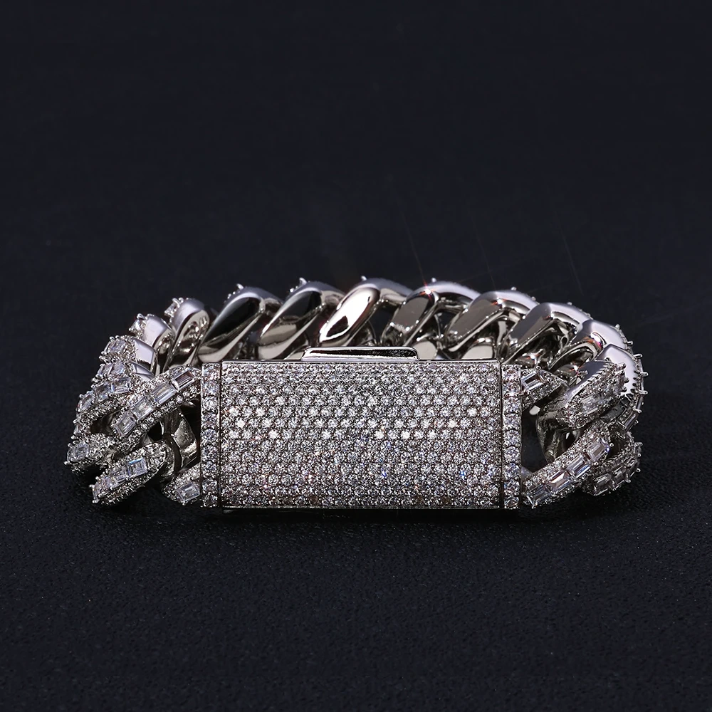 NUOYA 18mm 3 Row Moissanite Cuban Link Chain 925 Silver Full Iced Out VVS Moissanite Bracelet Hip Hop Jewelry
