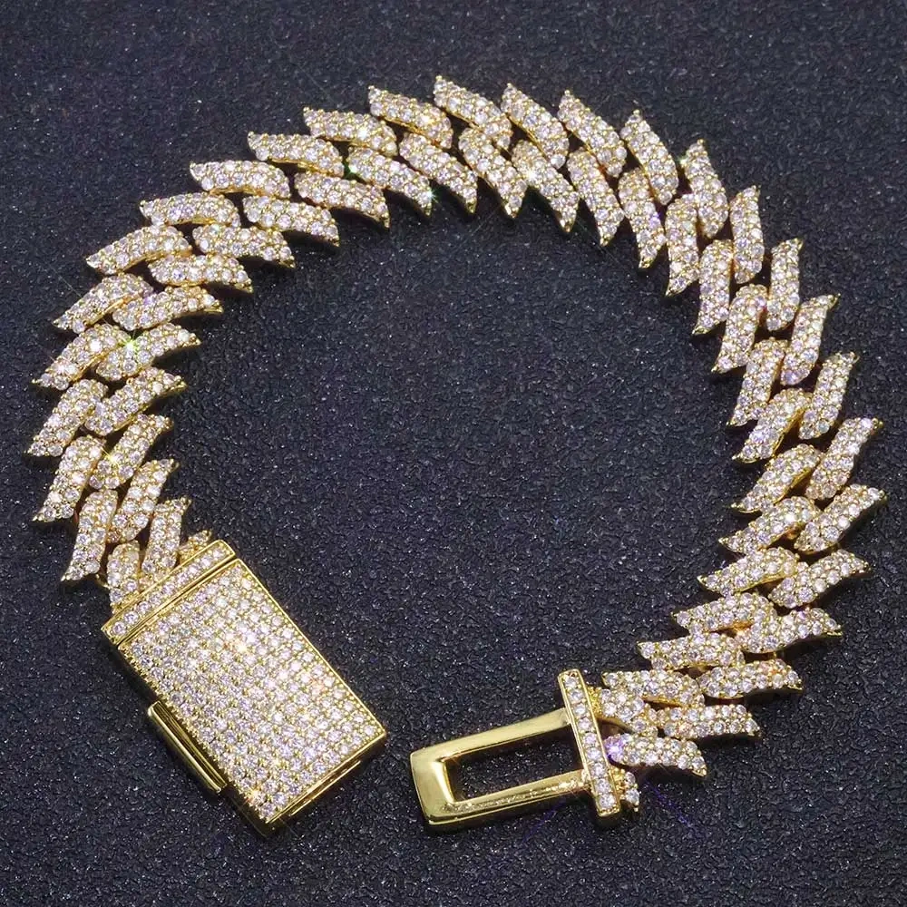 New Design Spiked Thorn Iced Out Bracelet Bling Full Pave Zircon Miami Cuba Link Chains Hip Hop Style Necklace