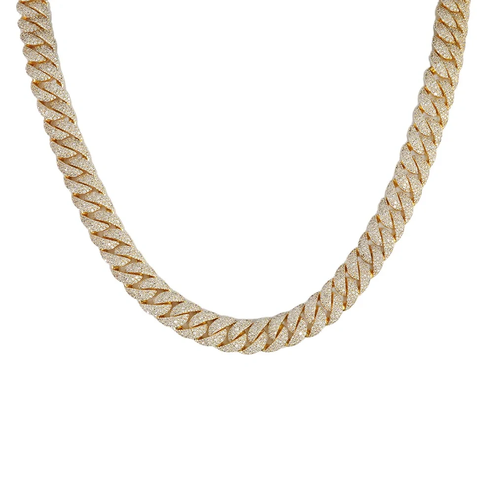 ESKEEM Mens 14mm 925 Silver VVS Moissanite Cuban Link Chain with Long Clasp Pass Diamond Test Iced Out Necklace Hip Hop Jewelry