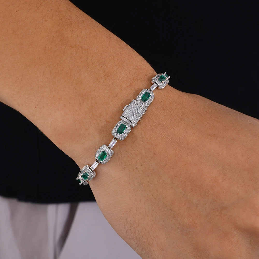 ESKEEM 7mm 925 Sterling Silver VVS Moissanite Bracelet Fine Jewelry Red/Green CZ & White VVS Chain