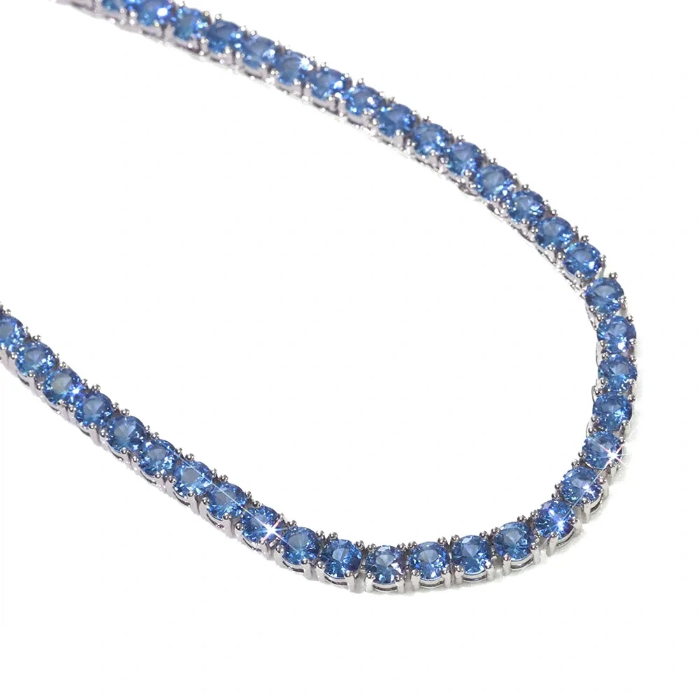 ESKEEM 5mm Colorful Gemstone Tennis Chain Necklace Silver Plated Necklace Hip Hop Jewelry Shiny Zircon Iced Out Tennis Chain