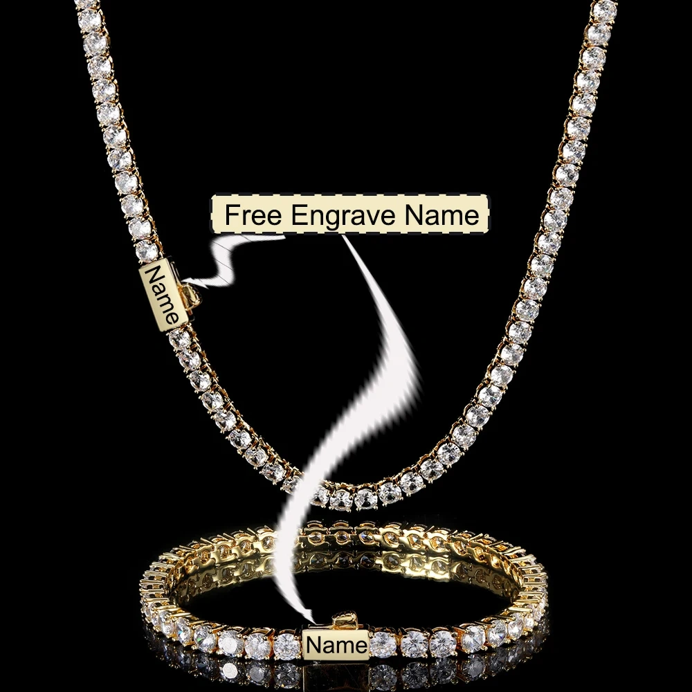 Tennis Chain 3mm 4mm 5mm 1 Row Bling Zircon Copper Material Necklace Hip Hop Man and Women Iced Out Jewelry
