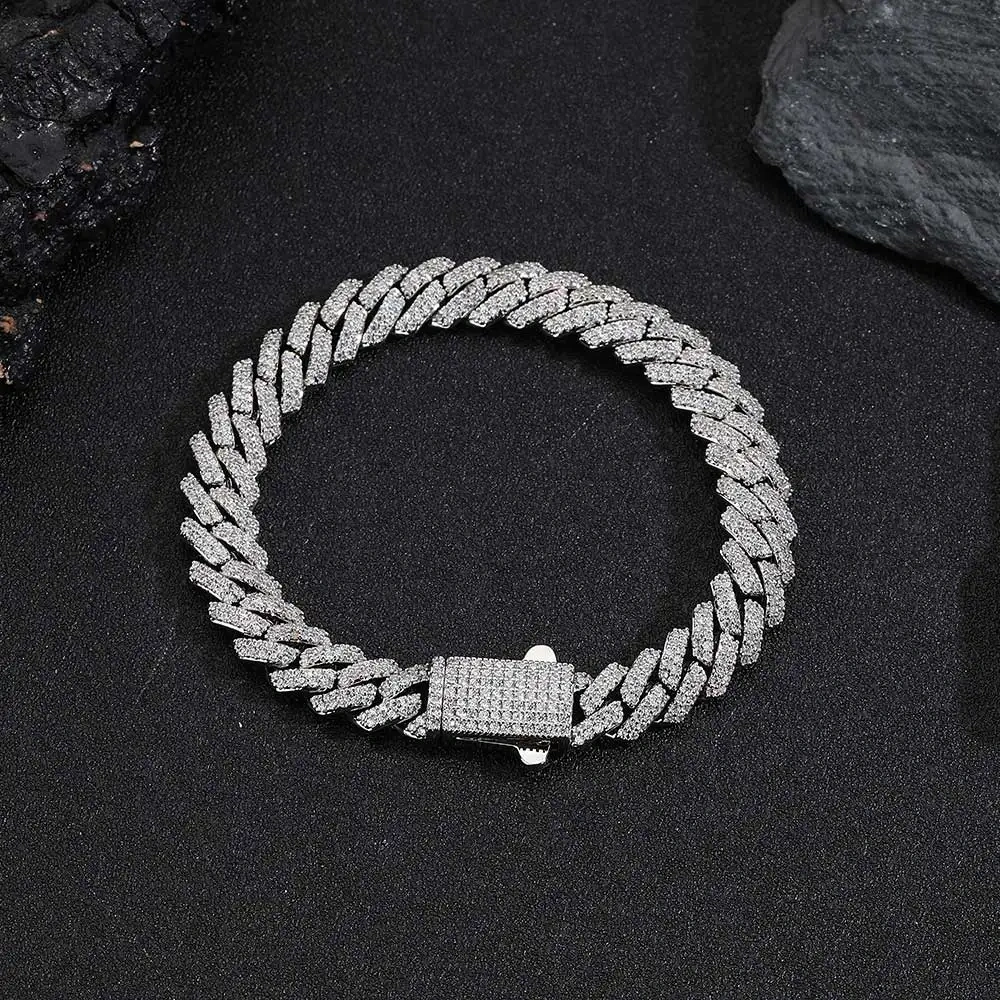 ESKEEM 8mm Iced Out Cuban Chain Full Pave Cubic Zirconia Prong Necklace for Men Hip Hop Jewelry Party Gift