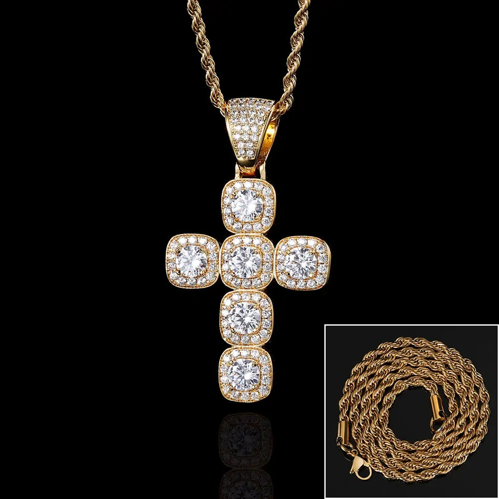 Hip Hop Iced Out Jewelry Big Cluster Tennis Cubic Zirconia CZ Cross Pendants Necklace For Women Drop Shipping