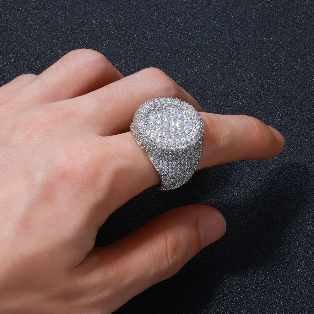 ESKEEM Wholesale Iced Out Big Round Ring Luxury Full Diamond Signet Ring Hip Hop Style Bling Cubic Zirconia Jewelry Men Women