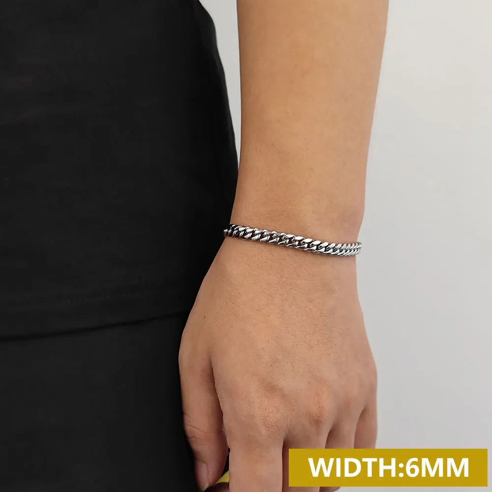 Hip Hop Jewelry Miami 6mm 8mm Fine Polishing Stainless Steel Cuban Link Bracelet For Women