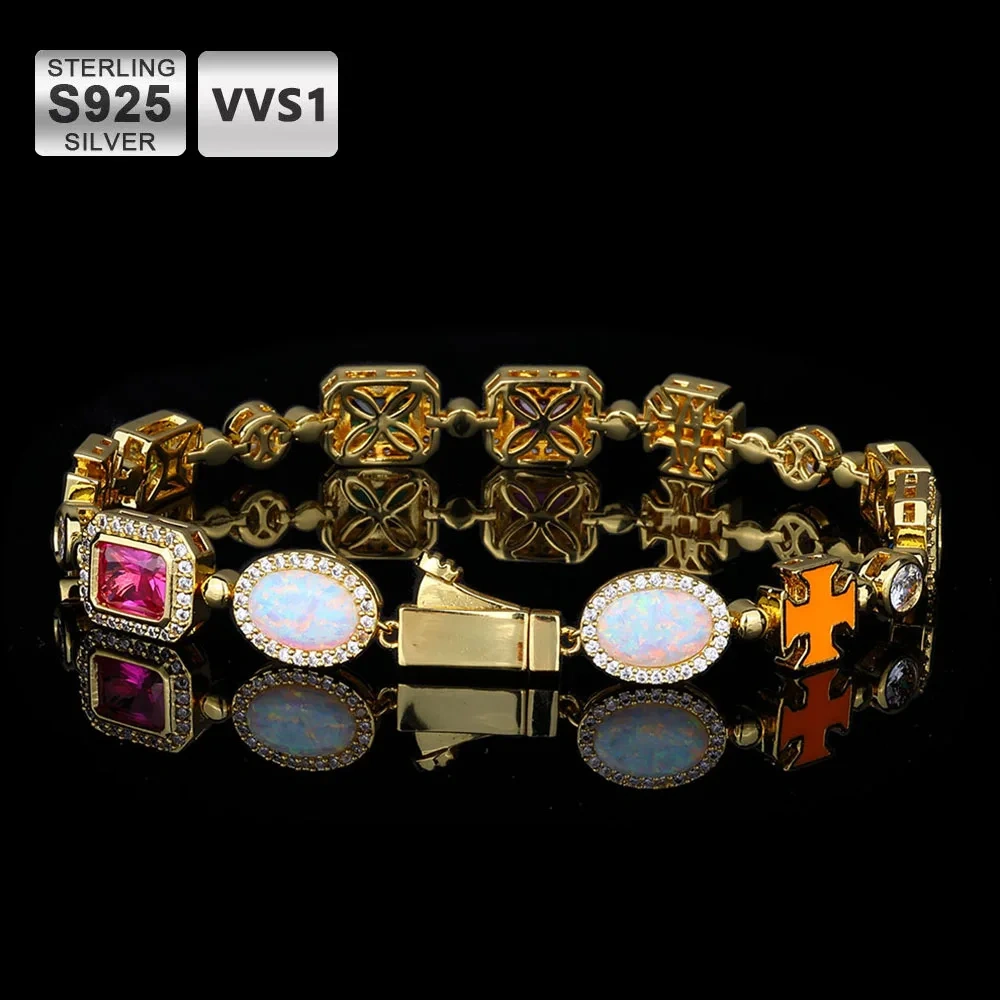 ESKEEm Luxury Geometric Multi-Color Zircon Choker 925 Silver White VVS Moissanite Chain Opal Necklace