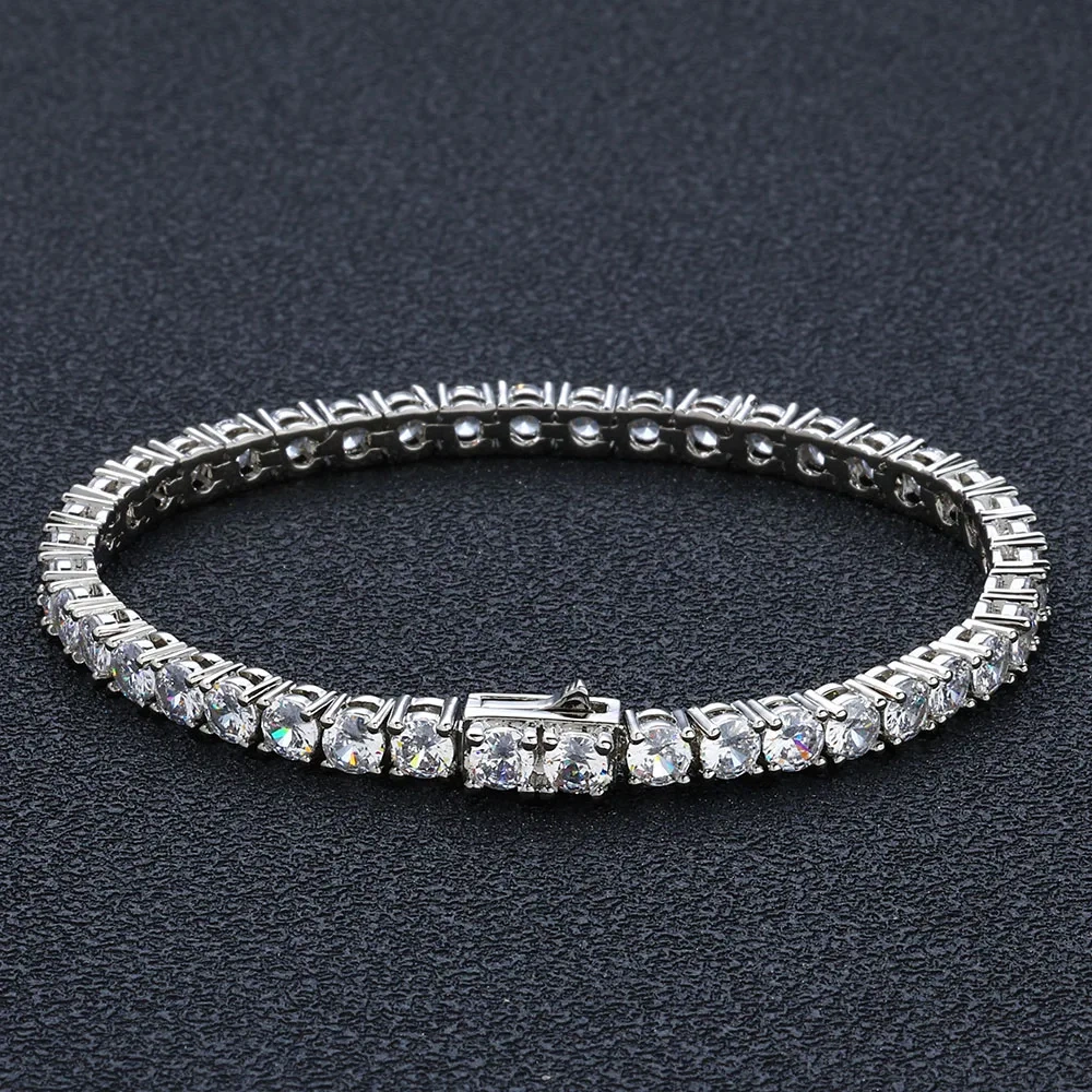 Hip-Hop Brass Gold Plated Cubic Zircon Single Row Tennis Necklace Jewelry Bling Diamond Tennis Chain Women Men Gift