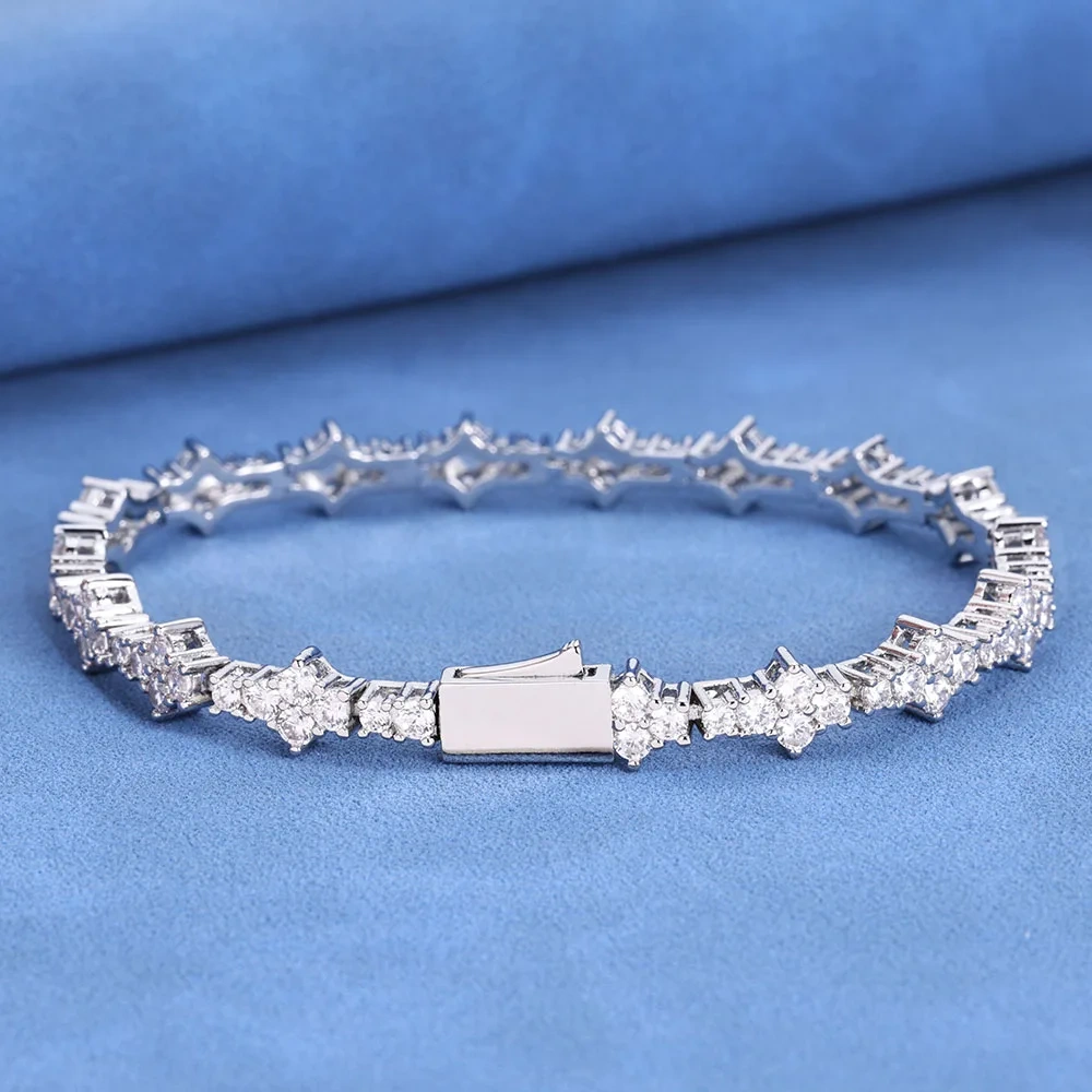 Hip Hop Bling CZ Cubic Zirconia Iced Out Tennis Bracelet 6mm Plum blossom Tennis Chain Bracelet Drop Shipping For Women