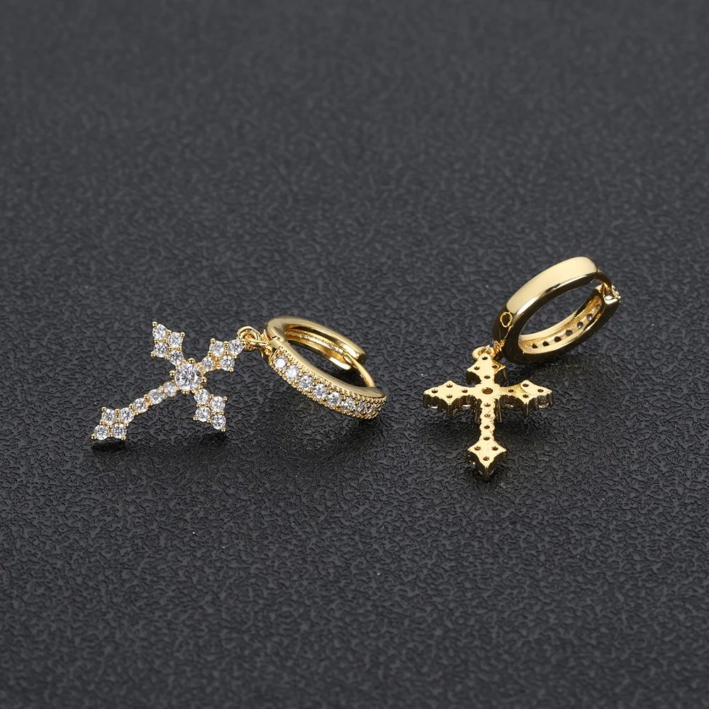 Drop Shipping Hip Hop Thick Hoop Earrings Bling Ice Out Cross CZ Zircon Plated Stud Lightning Earrings For Women Jewelry