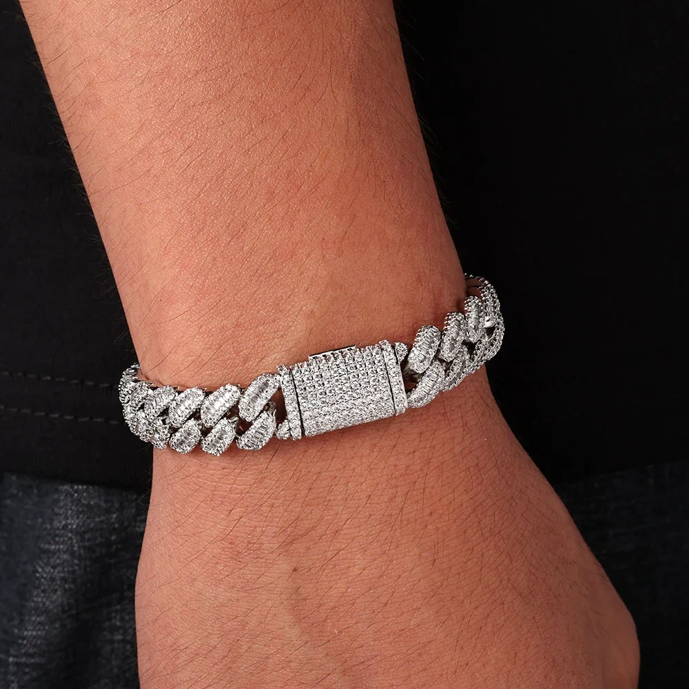 ESKEEM New 12mm VVS Moissanite Cuban Link Chain 925 Sterling Silver VVS Diamond Bling Iced Out Women Two Stone Necklace
