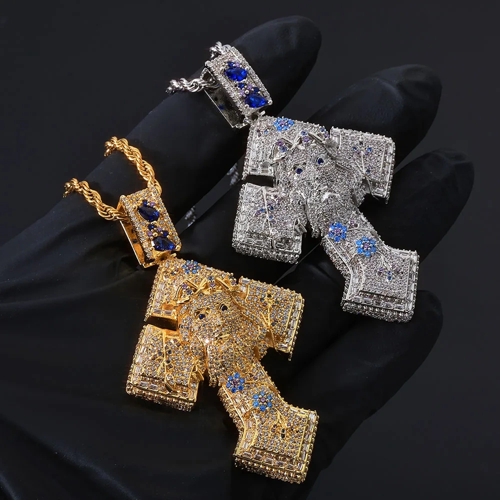 ESKEEM Micro Paved Barbed Wire Iced Jesus Cross Pendant Hip Hop Men Colorful Jesus Head with Vine Cross Charm Necklace