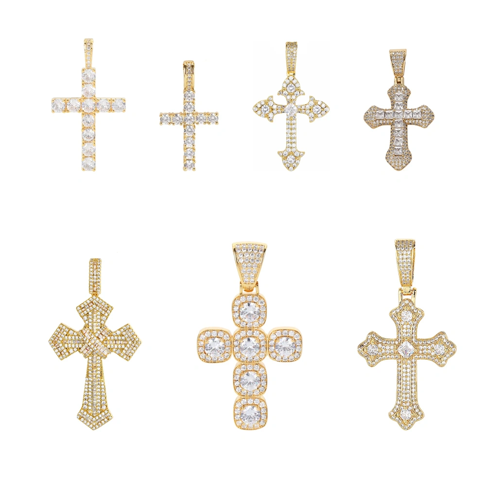Hip Hop Jewelry Charm Women Cross Christian Jesus Bling Iced Out Copper Zircon Color Pendant Necklace