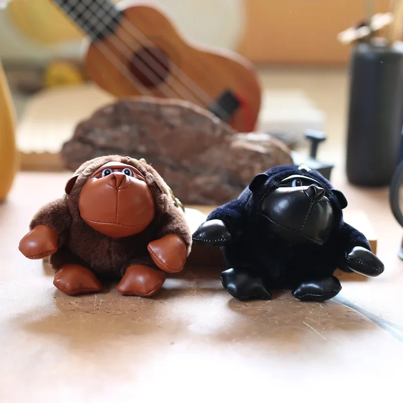 Custom High Quality Animal Gorilla Plush Keychain Mini Monkey Chimp Keychain PU Leather Stuffed Animal Soft Toys