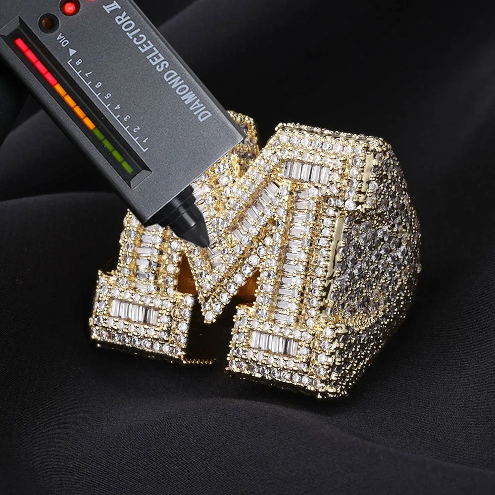 Top Quality 925Silver VVS Letter M Ring Full Diamond Pave Hip Hop Luxury Sterling Silver Vvs Moissanite Rings for Him/Her
