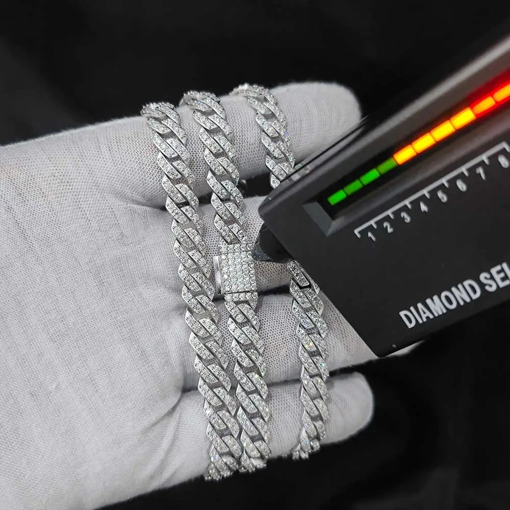 Custom Hip Hop Full Moissanite Cuban Chain Necklace For Women 8mm All VVS Diamond 925 Sterling Silver Bling Iced Out Jewelry