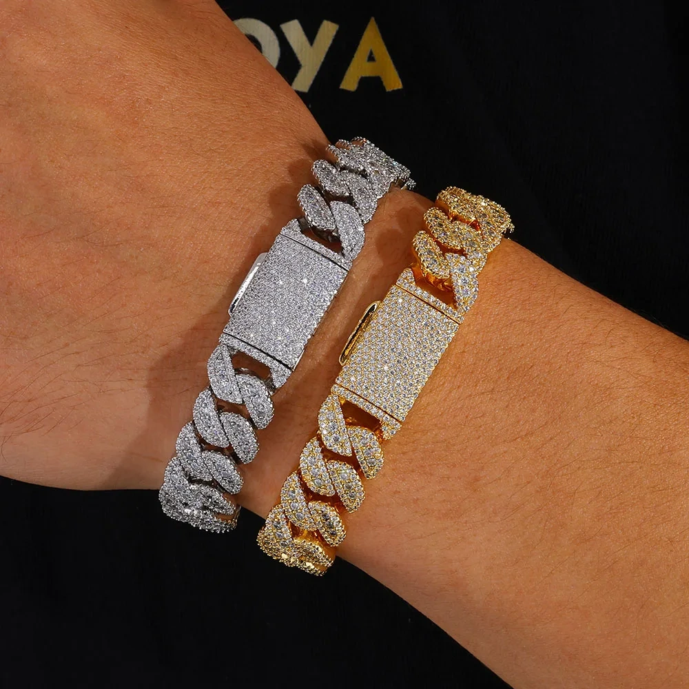 ESKEEM 14MM Miami Cuban Link Chain Necklace Fine Iced Out Mixed Inlay Baguette Round CZ Hip Hop Jewelry