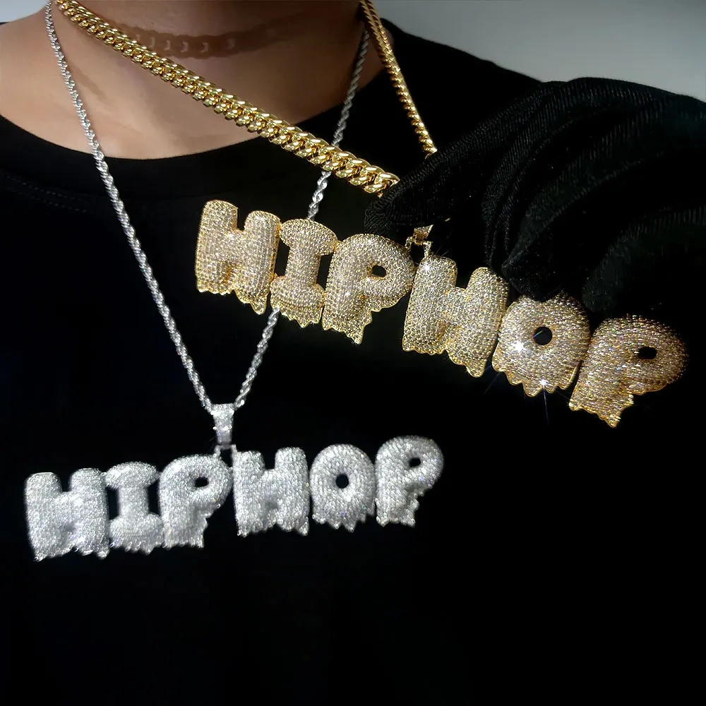Hip Hop Rapper Rock Fashion Jewelry Full Pave Diamond Iced Out Custom Name Letter Pendant Necklace For Women
