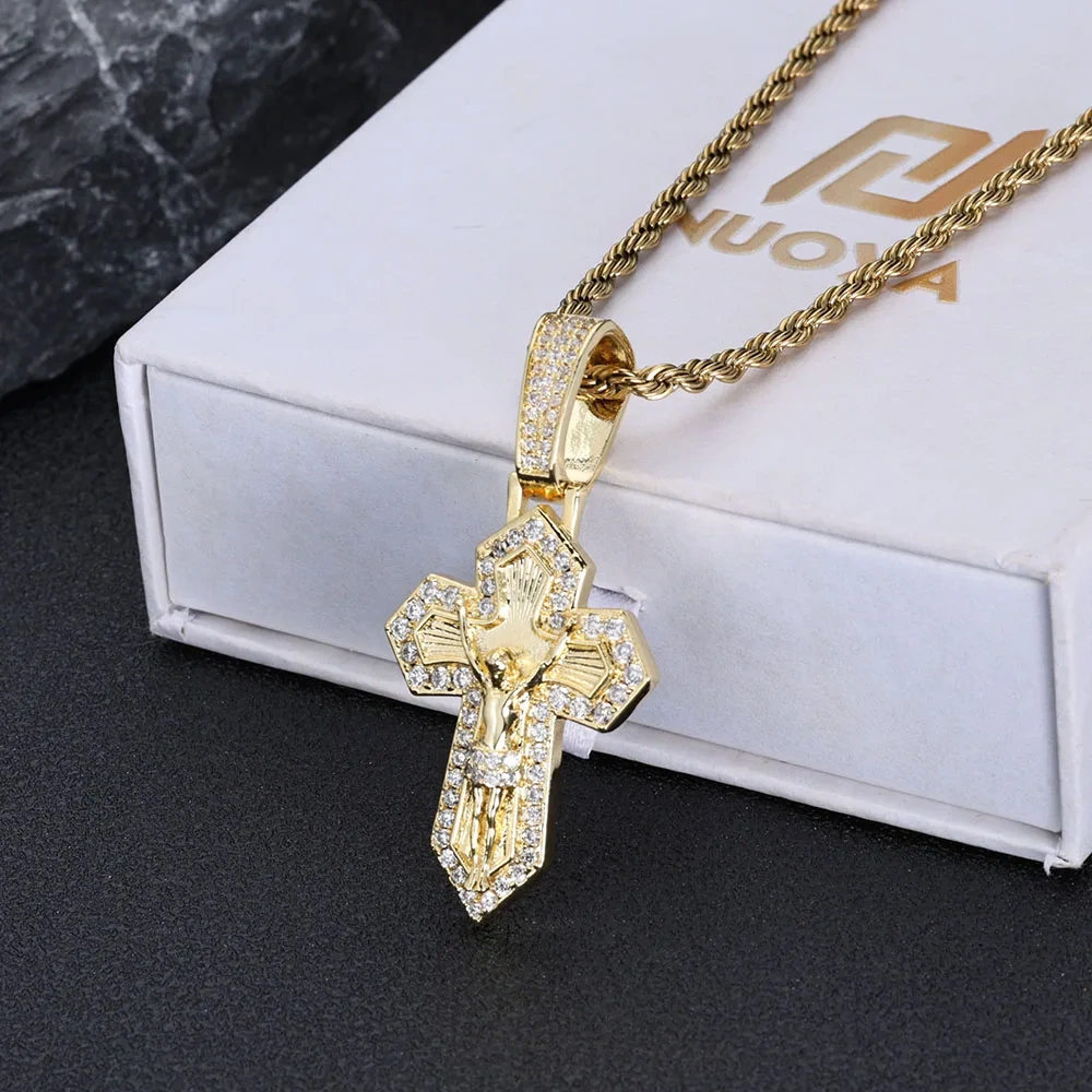 Hip Hop Original Design S925 Sterling Silver VVS Cross Pendant Charm Praying Hands Iced Moissanite Cross Pendant Necklace