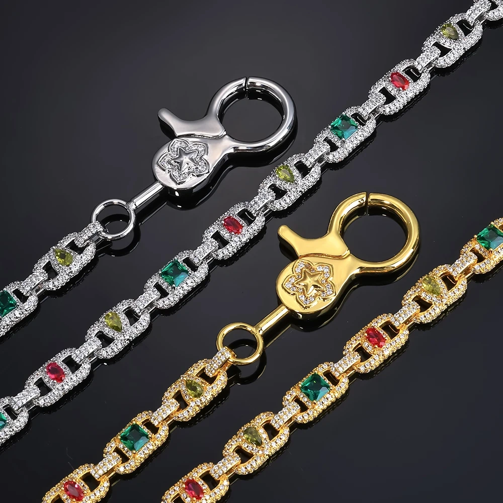 ESKEEM Custom Iced Out Diamond Keychain Mixed Inlaid Colorful Zircon Charm Hip Hop Wallet Jeans Link Big Clasp Jewelry