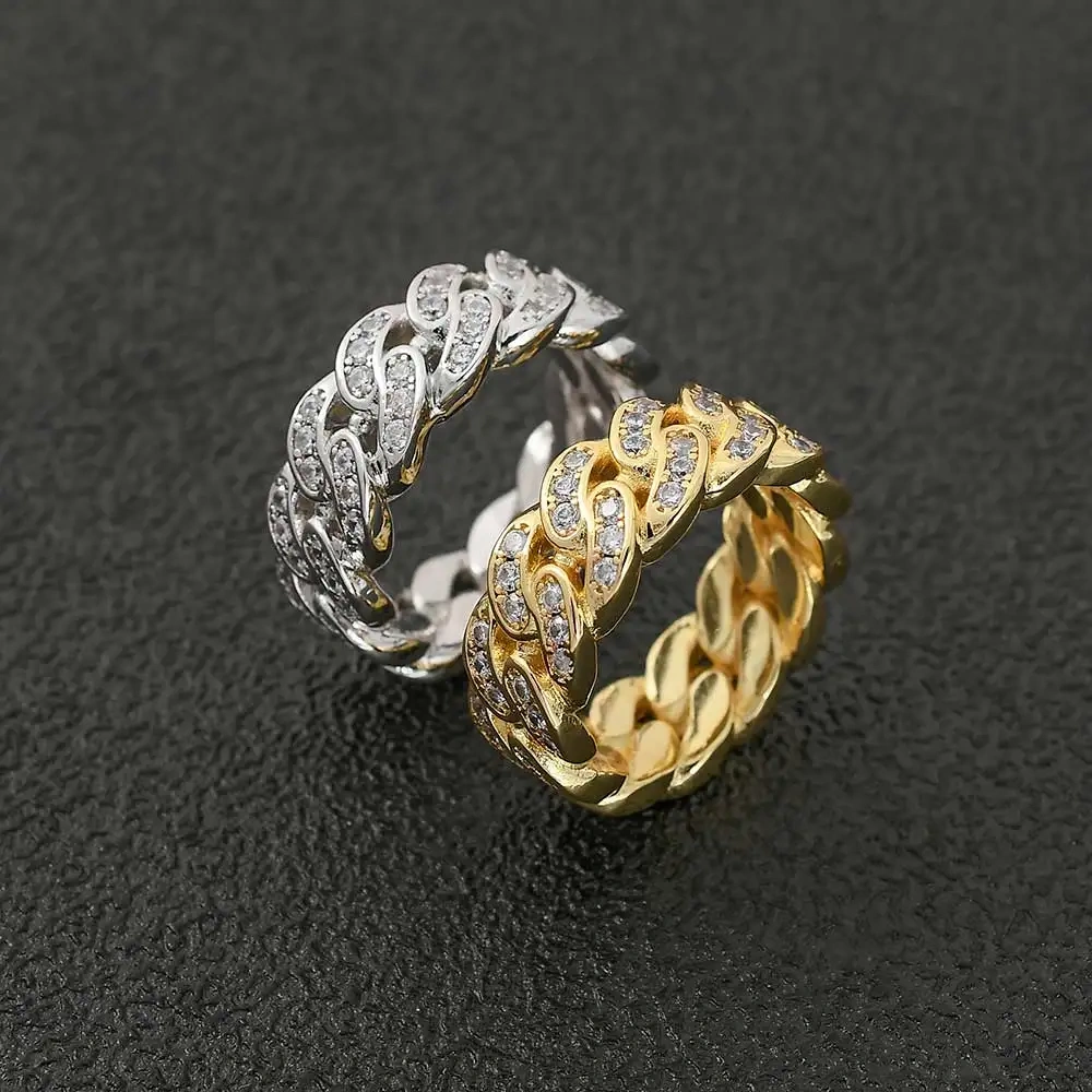 Hip Hop Men's Iced Out Bling Cubi Zirconia Cuban Link Ring Jewelry Men Accessories Party Gift