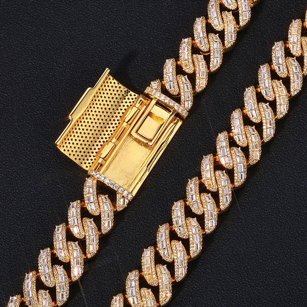 ESKEEM Hip Hop Jewelry 18mm Brass AAAAA CZ Diamond Necklace Luxury 3Row Iced Out Heavy Cuban Link Chain for Men