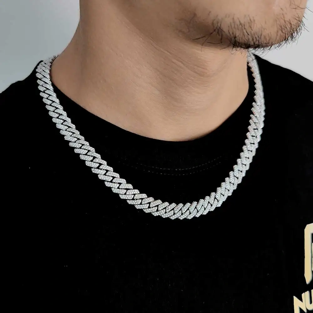 Hip Hop Jewelry Pass Diamond VVS Double Row 10MM S925 Sterling Silver Necklace Moissanite Miami Cuban Link Chain For Men