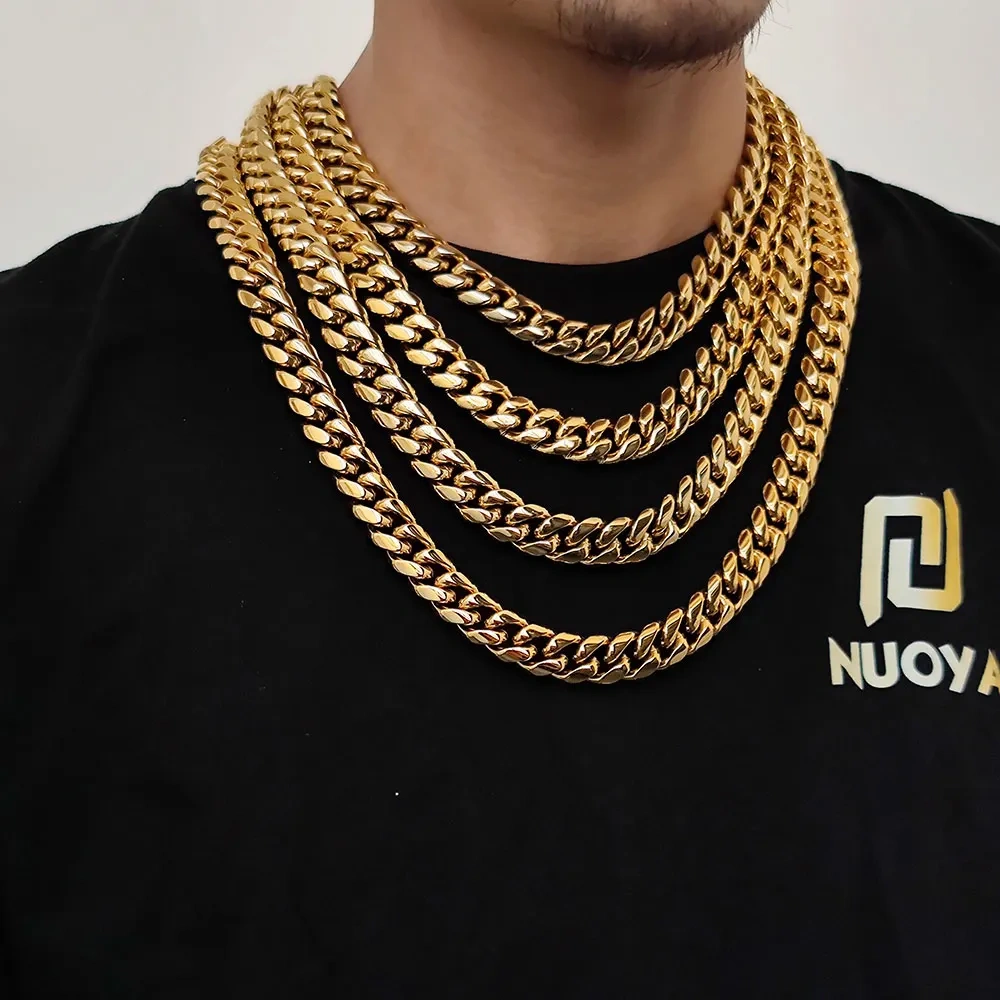 6/8/10/12/14/16MM Hip Hop Jewelry PVD Plated Miami Stainless Steel Cuban Link Chain Men Dragon Lock Clasp Necklace