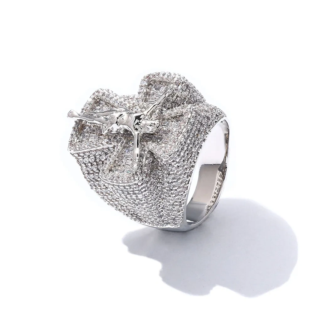 Custom Moissanite Cross Ring Pass Diamond Test Hip Hop S925 Brilliant Cut Vvs Iced Out Cross Jesus Ring