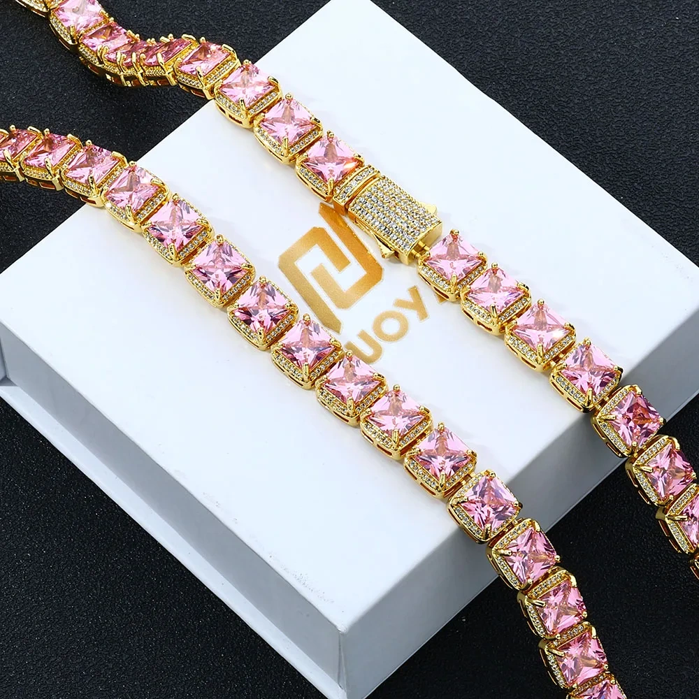 ESKEEM Fashion 10mm Pink Crystal Bracelet for Women Micro Pave Bling CZ Stone Iced Out Cluster Tennis Chain Bracelet