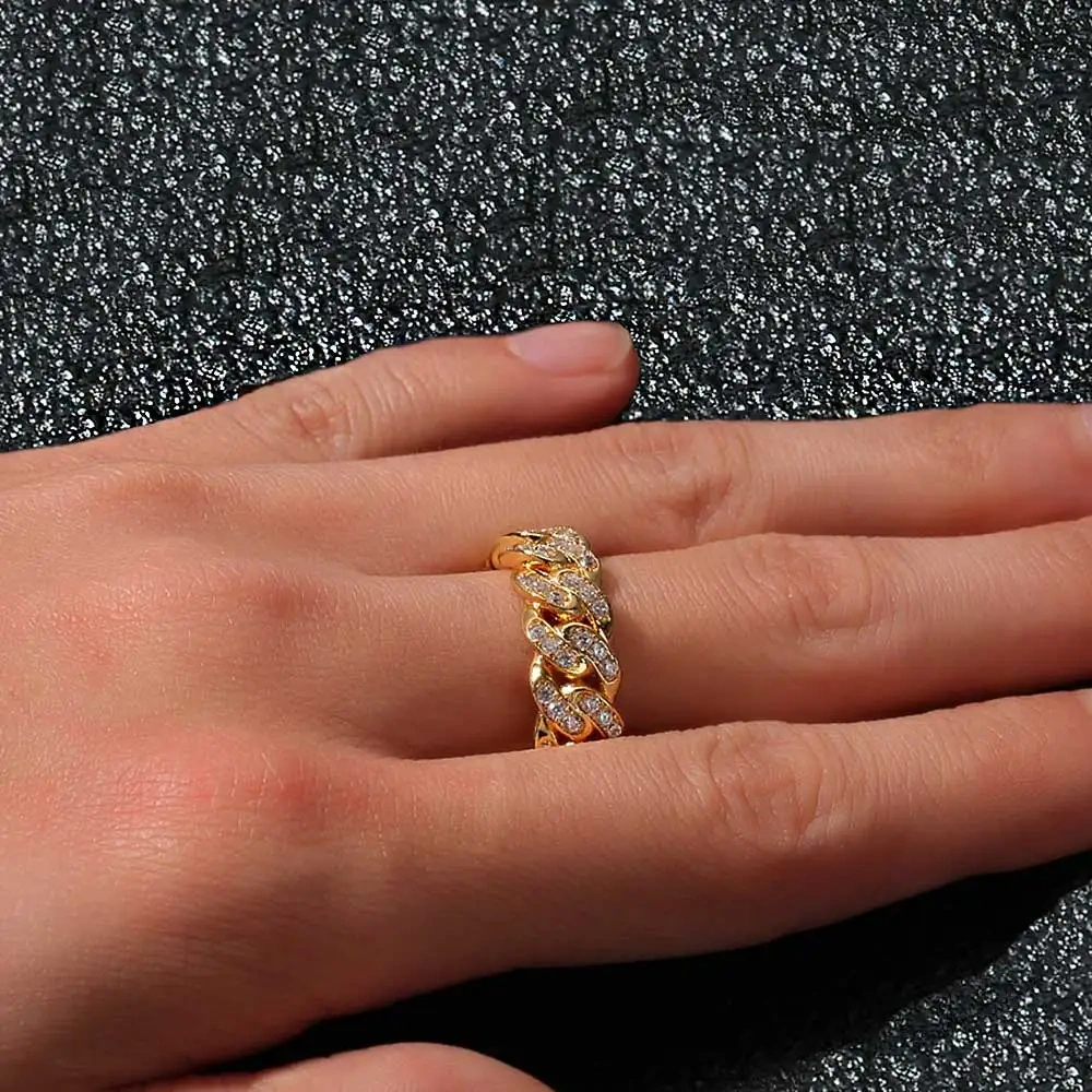 Hip Hop Men's Iced Out Bling Cubi Zirconia Cuban Link Ring Jewelry Men Accessories Party Gift