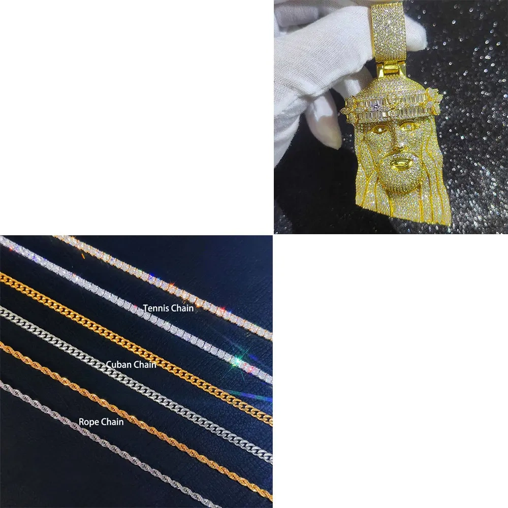 Hip Hop Rapper CZ Jesus Charm Pendant Jewelry Fashion Mixed Inlay Flower Crown Big Jesus Iced Out Pendant Necklace Men Women