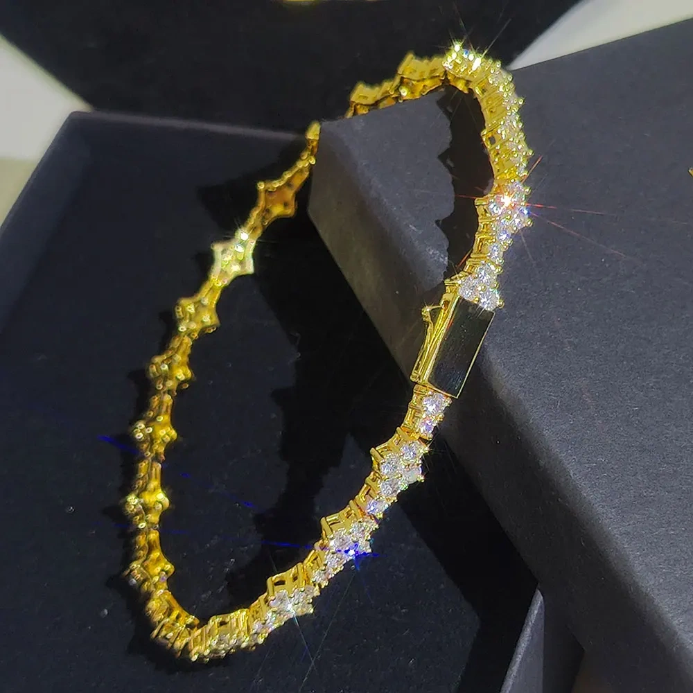 Hip Hop Bling CZ Cubic Zirconia Iced Out Tennis Bracelet 6mm Plum blossom Tennis Chain Bracelet Drop Shipping For Women