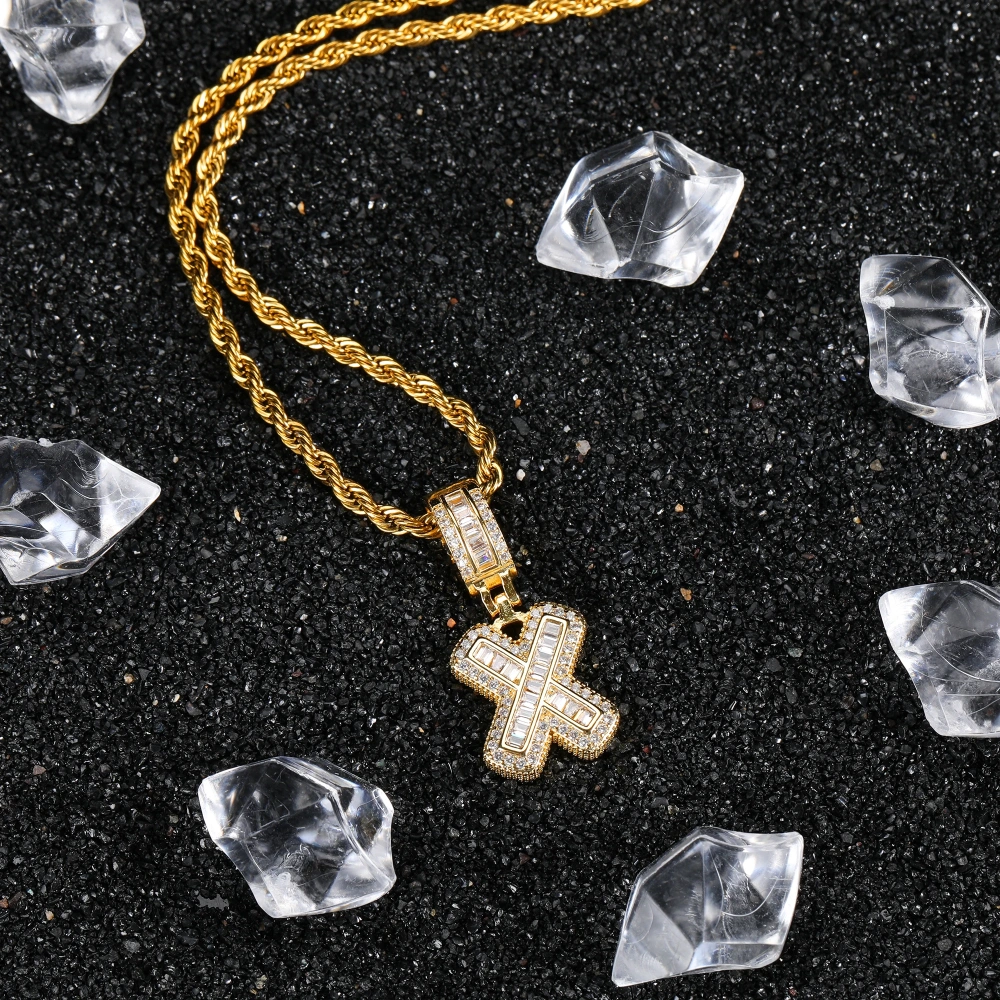 Dropshipping Iced Out Initials Rock Sugar Letter Pendant Men's Hip Hop 18K Gold Plating Name Necklace for Men With Rope Chain