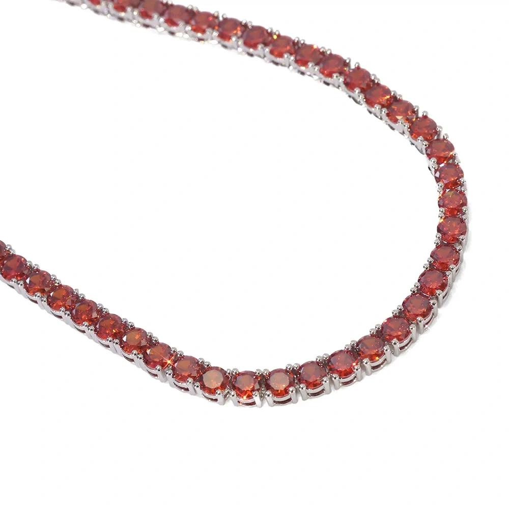 ESKEEM 5mm Colorful Gemstone Tennis Chain Necklace Silver Plated Necklace Hip Hop Jewelry Shiny Zircon Iced Out Tennis Chain