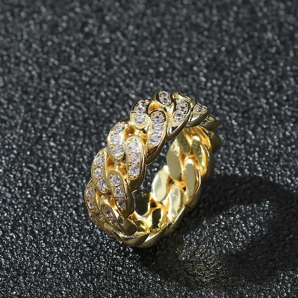 Hip Hop Men's Iced Out Bling Cubi Zirconia Cuban Link Ring Jewelry Men Accessories Party Gift