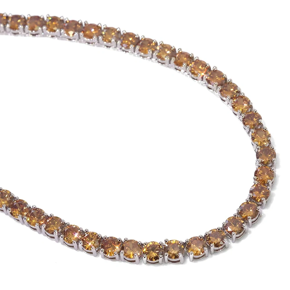 ESKEEM 5mm Colorful Gemstone Tennis Chain Necklace Silver Plated Necklace Hip Hop Jewelry Shiny Zircon Iced Out Tennis Chain