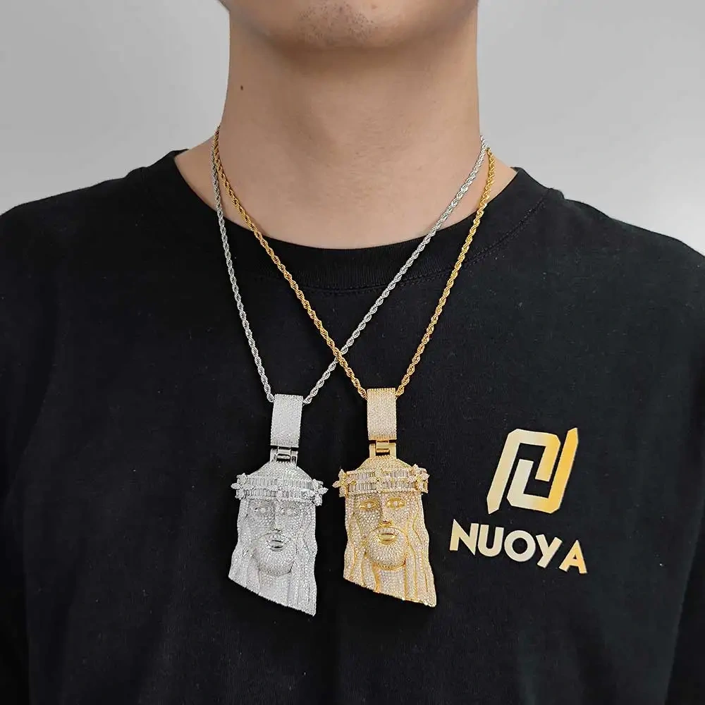 3D Design Hip Hop Rapper CZ Jesus Pendant Jewelry New Arrival Mixed Inlay Flower Crown Big Jesus Iced Out Pendant Necklace