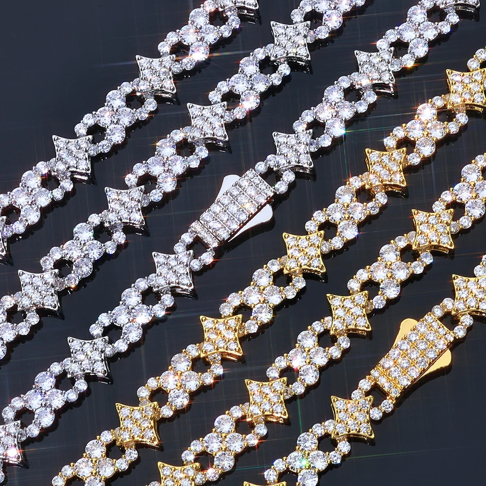 ESKEEM Hip Hop Fine Jewelry Necklace Spring Lock Clasp Iced Out Zircon Four Pointed Star Infinite Symbol Design Chain