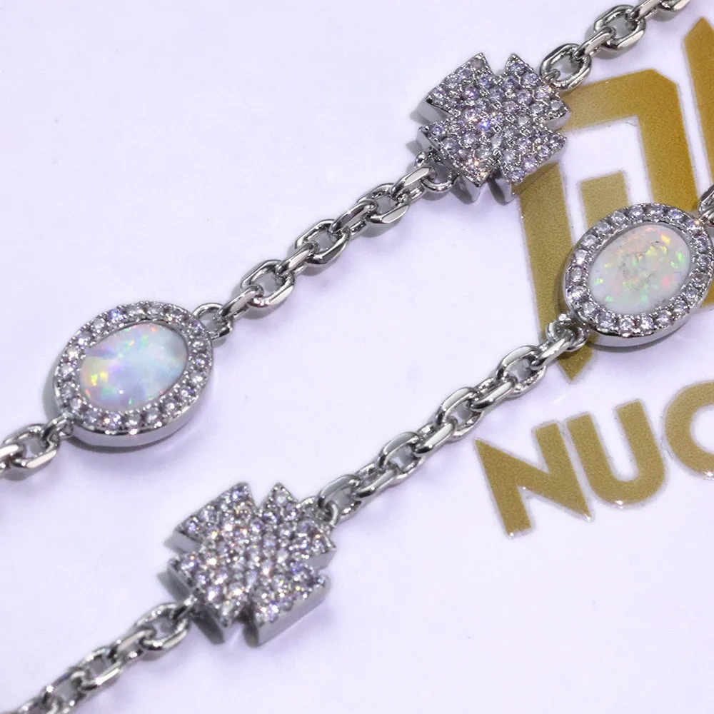 High Quality Jewelry Adjustable Crystal Tennis Bracelets 18k Gold Plated Circle Cubci Zirconia Ellipse Opal Bracelet for Women