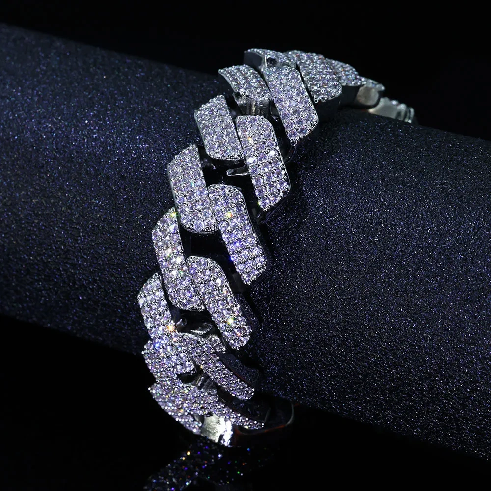 Hip Hop Jewelry 15/20mm 2/3 Row Chunky Cuban Link Iced Out Zirconia Fashion Rock Rapper Bracelet