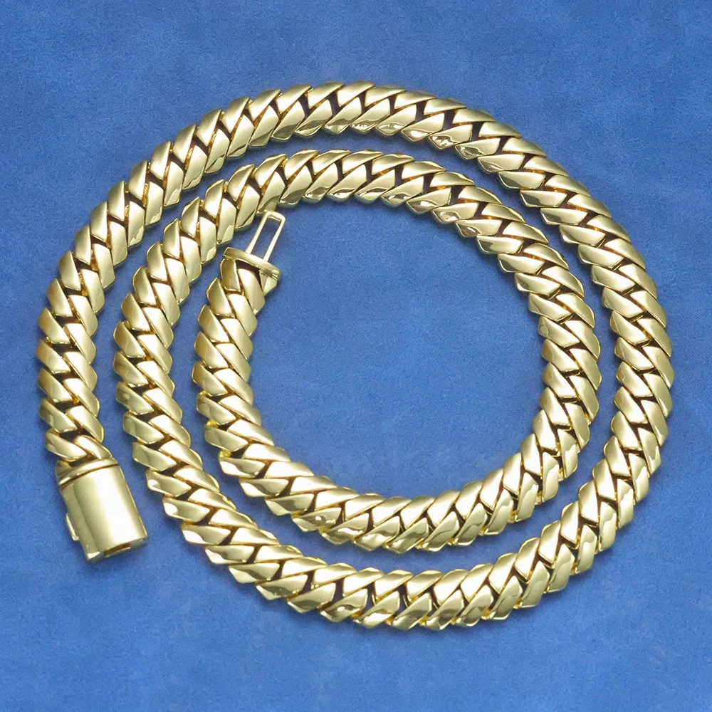 ESKEEM 12mm 14K Gold Plated Miami Cuban Link Choker Necklace for Men Hip Hop Jewelry Cuban Bracelet for Men