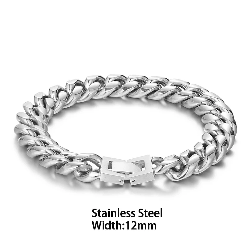 6/8/10/2/14/16MM Width Hip Hop Jewelry Miami Stainless Steel Rectangle Clasp Curb Cuban Link Bracelets For Men
