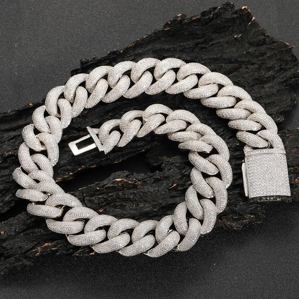 ESKEEM 25MM Big Heavy Cubic Zirconia Stone Chain Full Paved Bling Iced Out Round Cuban Link  Necklace For Men Hip Hop Jewelry