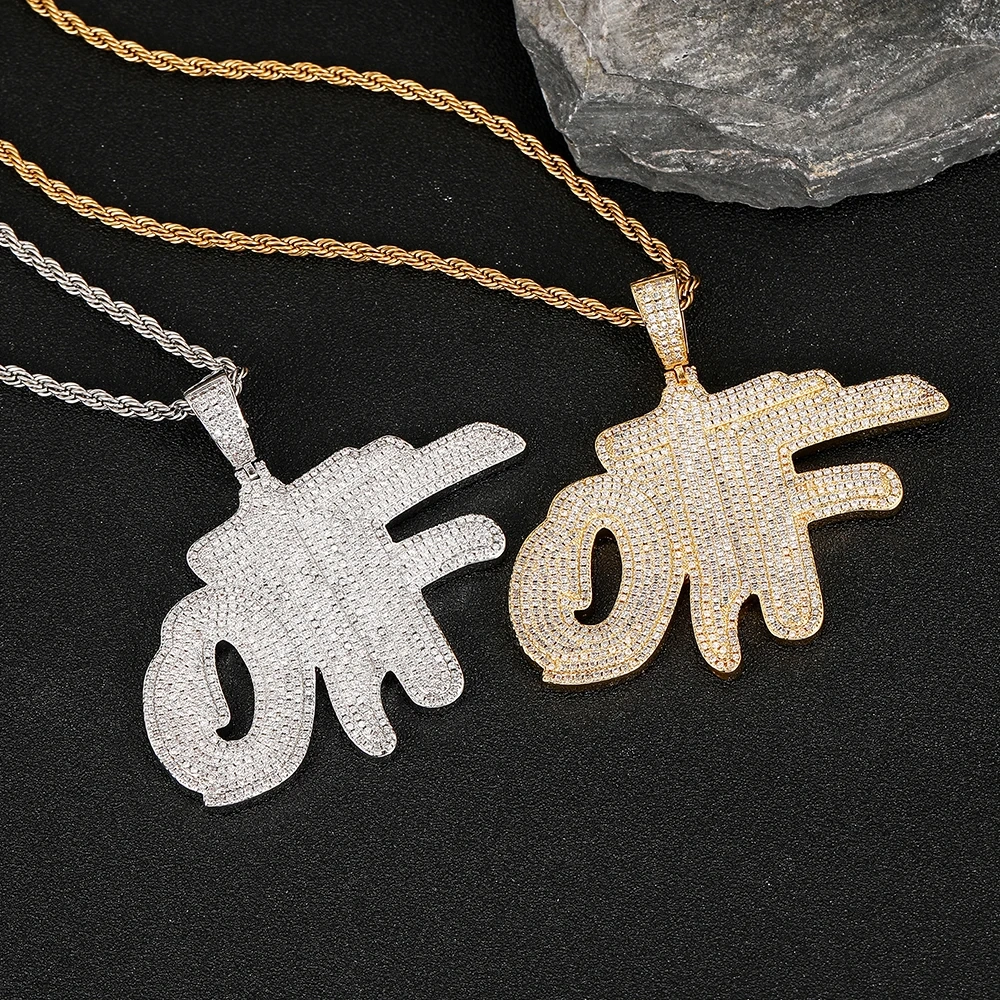 Fashion Jewelry Only The Family OTF Charm Iced Out Bling Two Layers CZ Stone Letter Pendant Tennis Necklace For Men