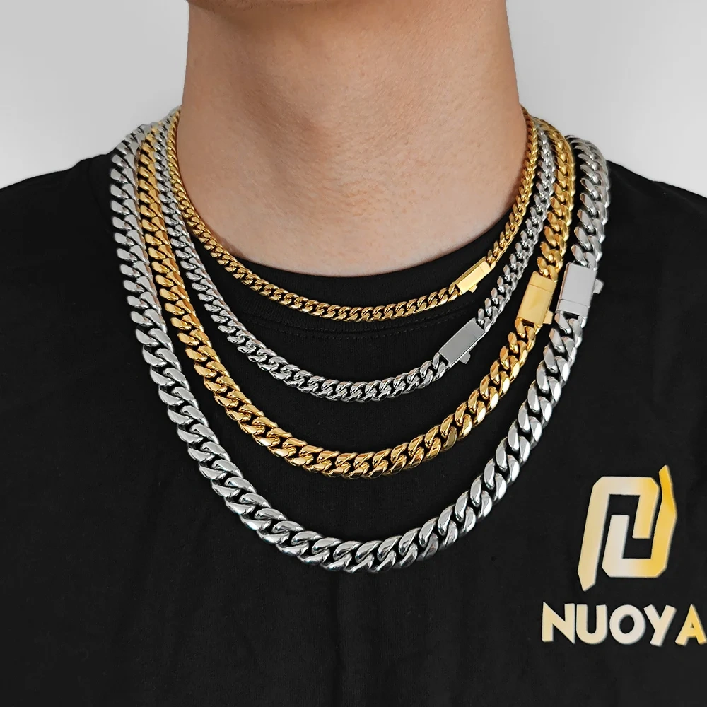 ESKEEM Hip Hop Jewelry New 6/8/10/12MM Stainless Steel Cuban Link Chain Necklace For Men Free Engrave Name Birthday Gift