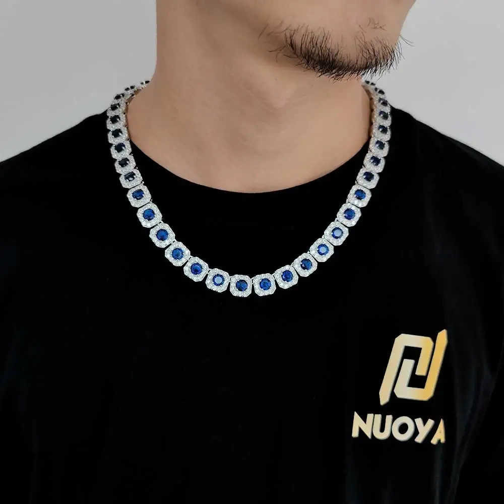 12mm Hip Hop Jewelry Pink/Treasure Blue/Sea Blue Girl Cluster Tennis Chain Cubic Zirconia Bling Diamond CZ Necklace For Women
